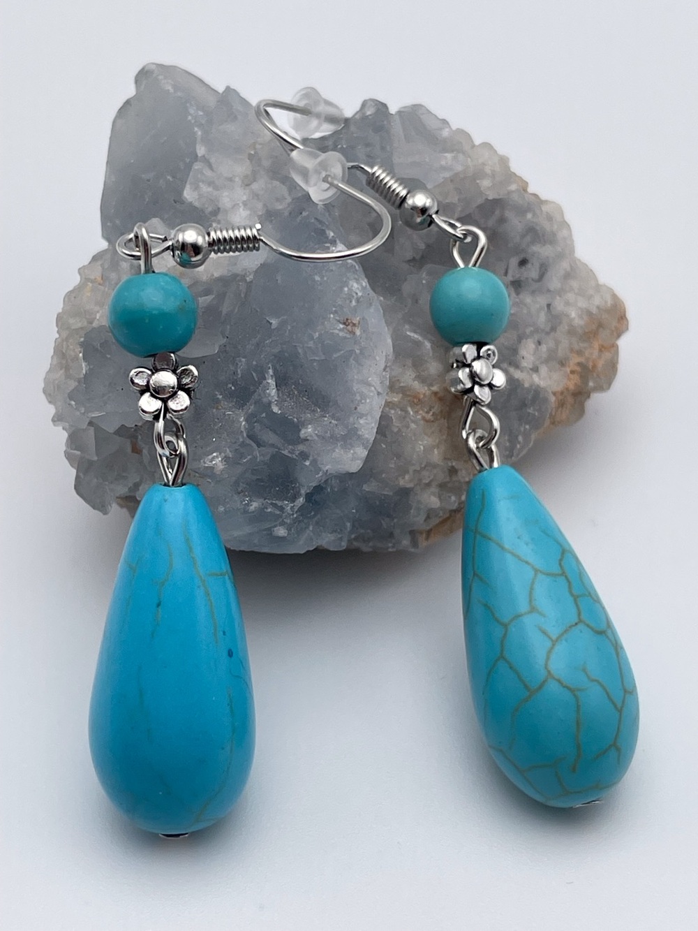 Turquoise Water Drop Shape Dangle Earrings - Picture 12 of 12